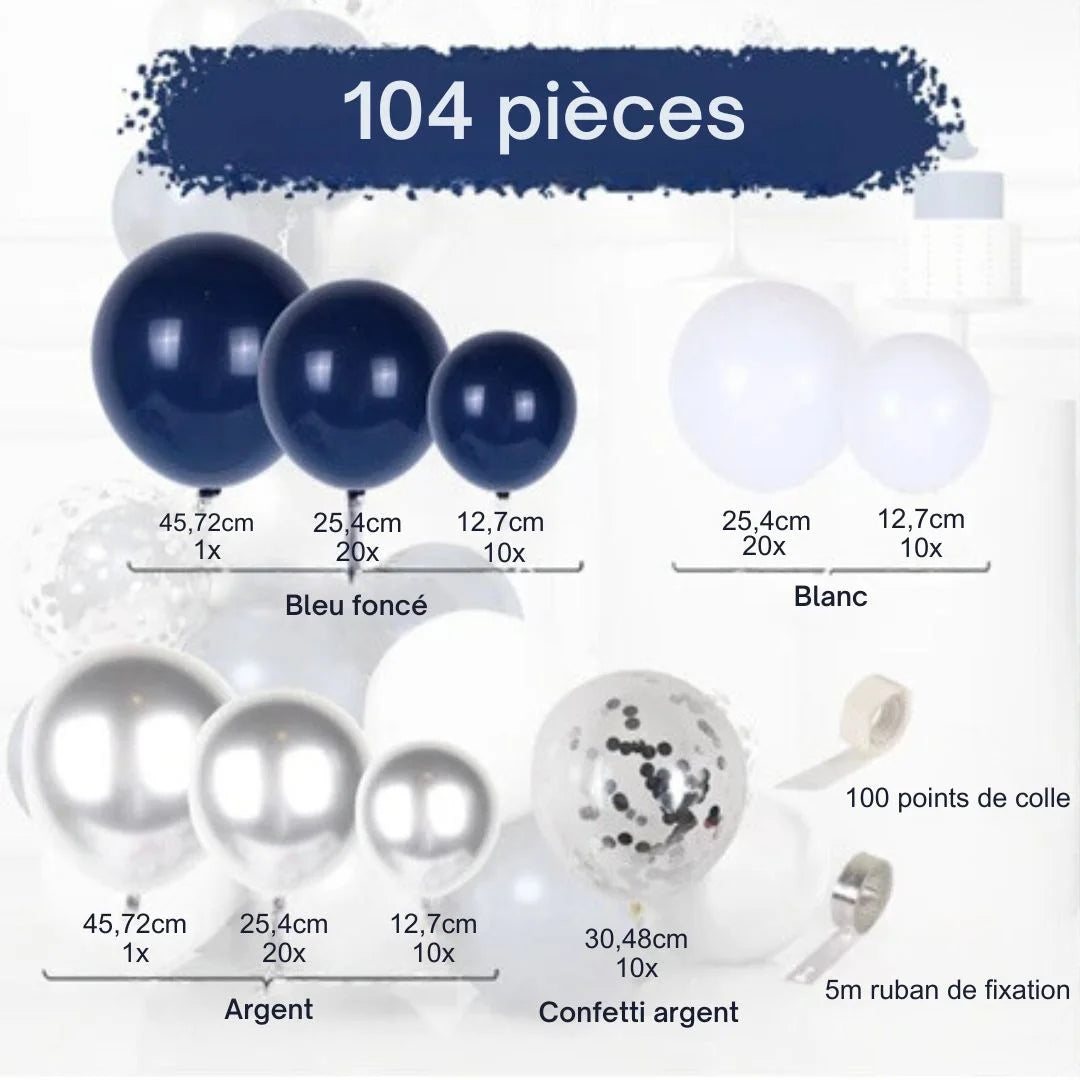 Arche de ballon bleu blanc argent