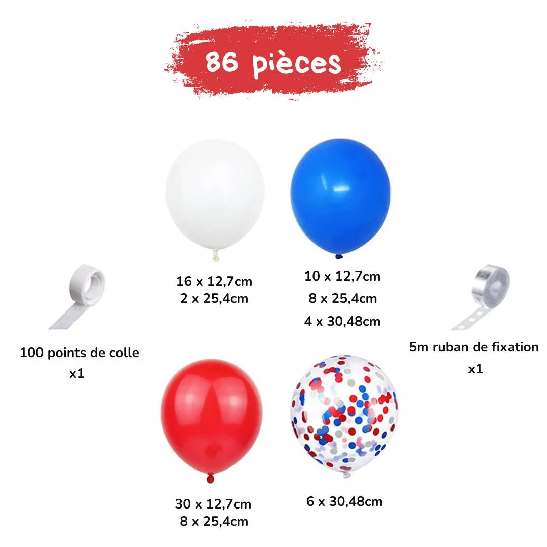 Arche de ballon bleu blanc rouge