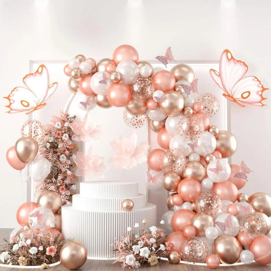 Arche de ballon rose gold et blanc